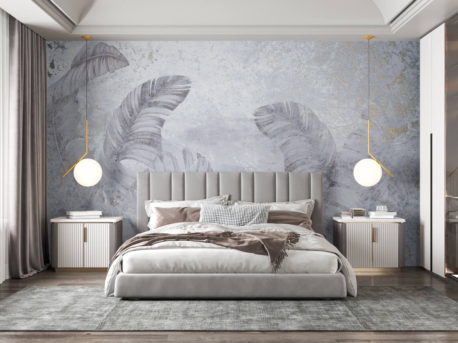 Papier peint feuilles tropicales sous la pluie battante