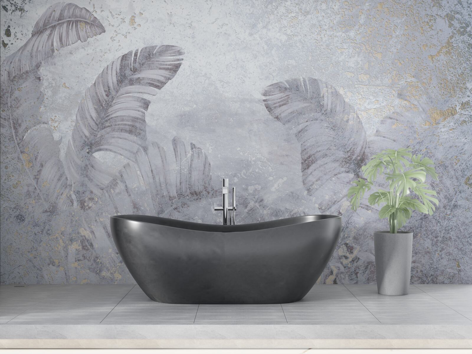 Papier peint feuilles tropicales sous la pluie battante