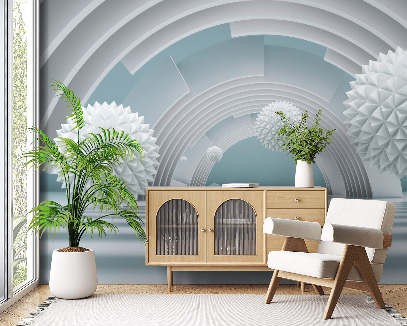 Papier peint des boulets flottants et un tunnel circulaire