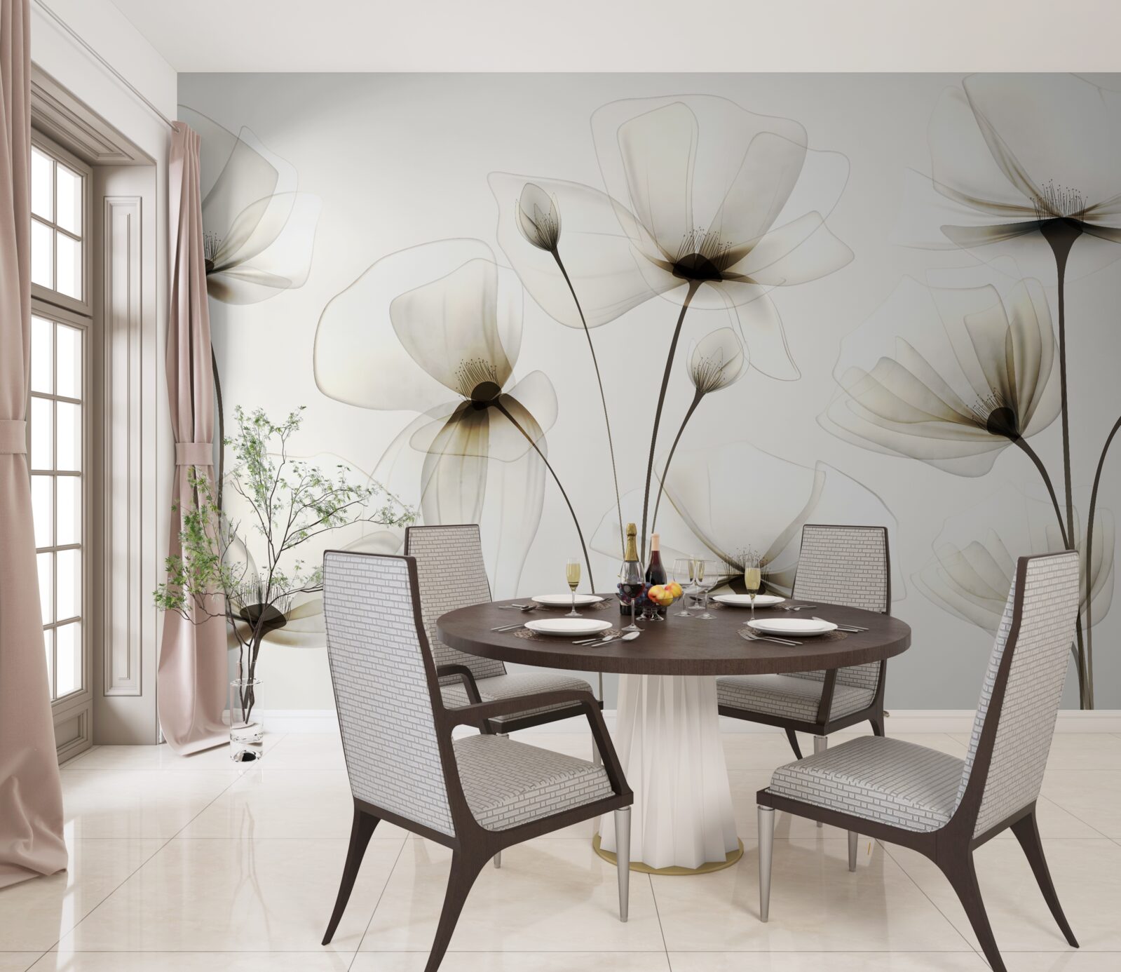 Papier peint pavot gracieux et translucide