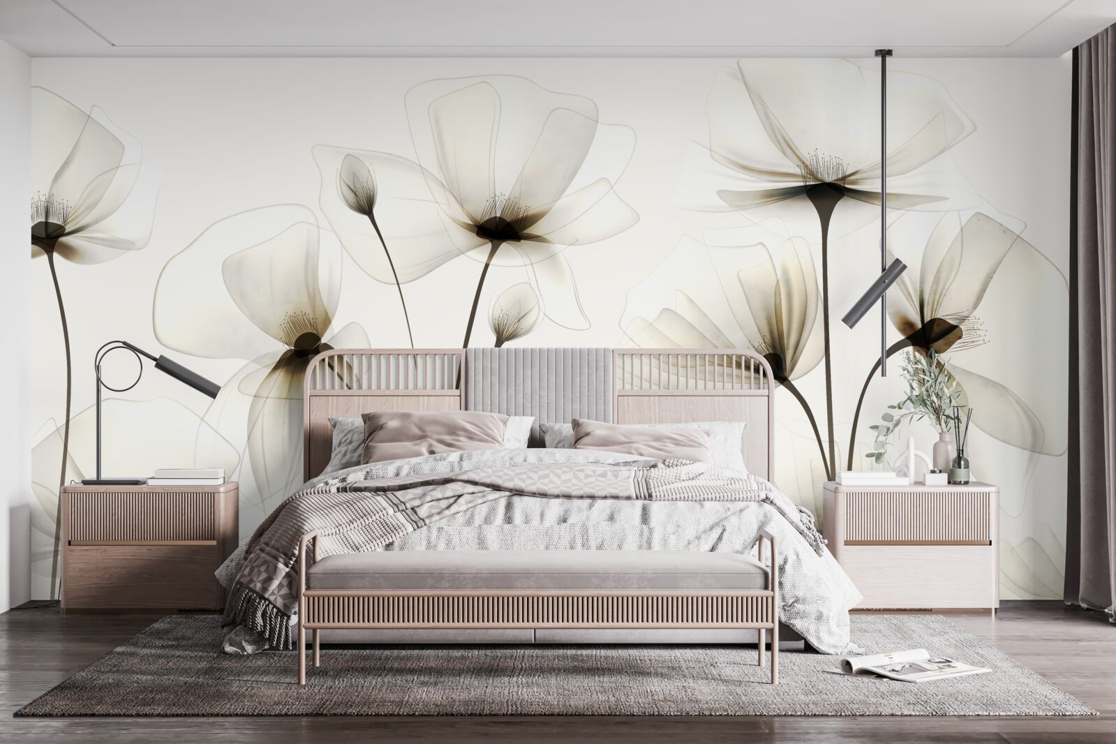 Papier peint pavot gracieux et translucide