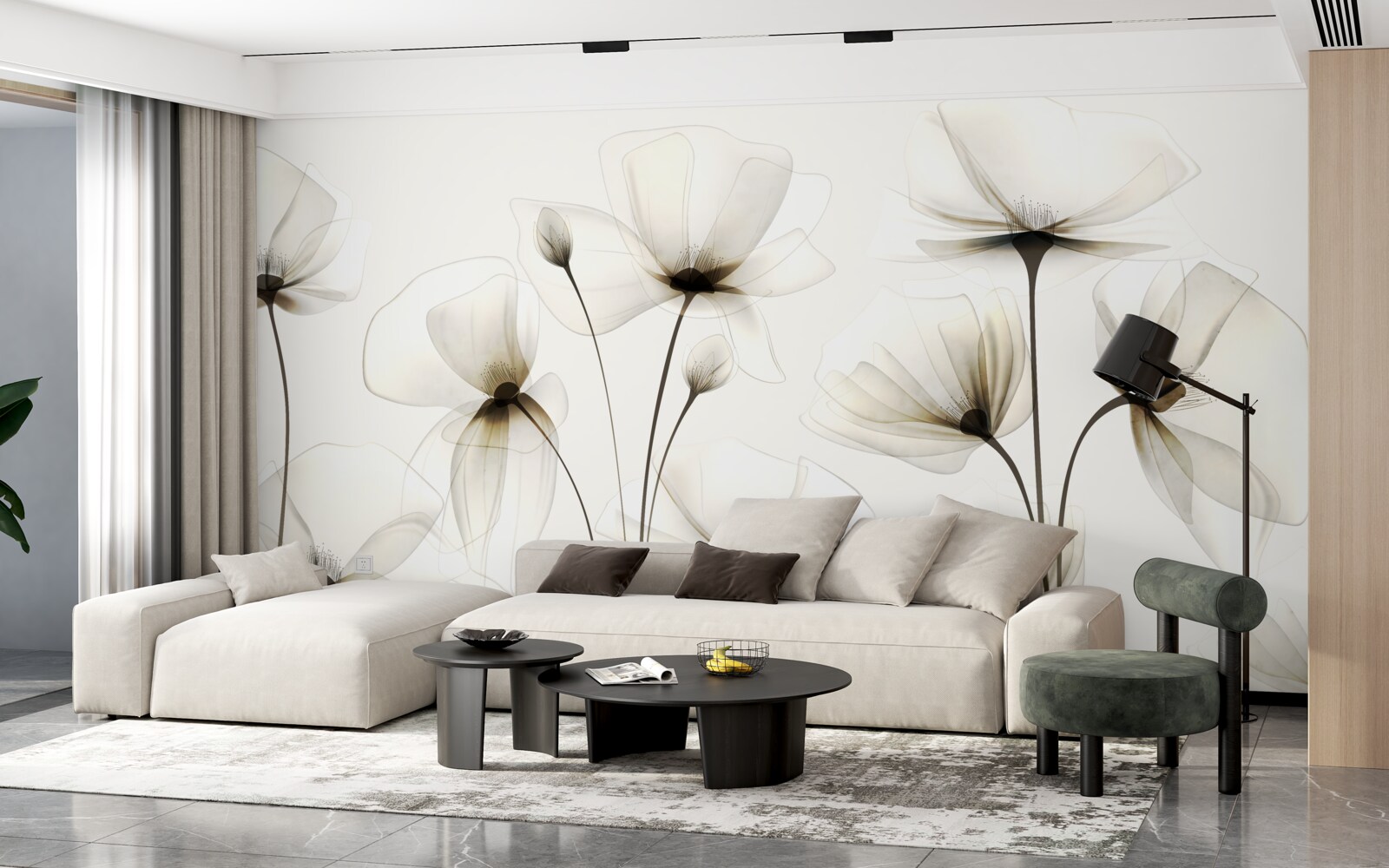 Papier peint pavot gracieux et translucide