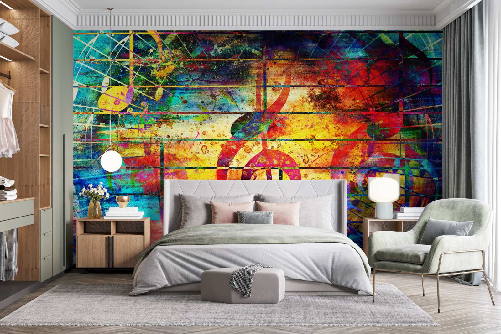 Papier peint graffiti en forme de clé de violon