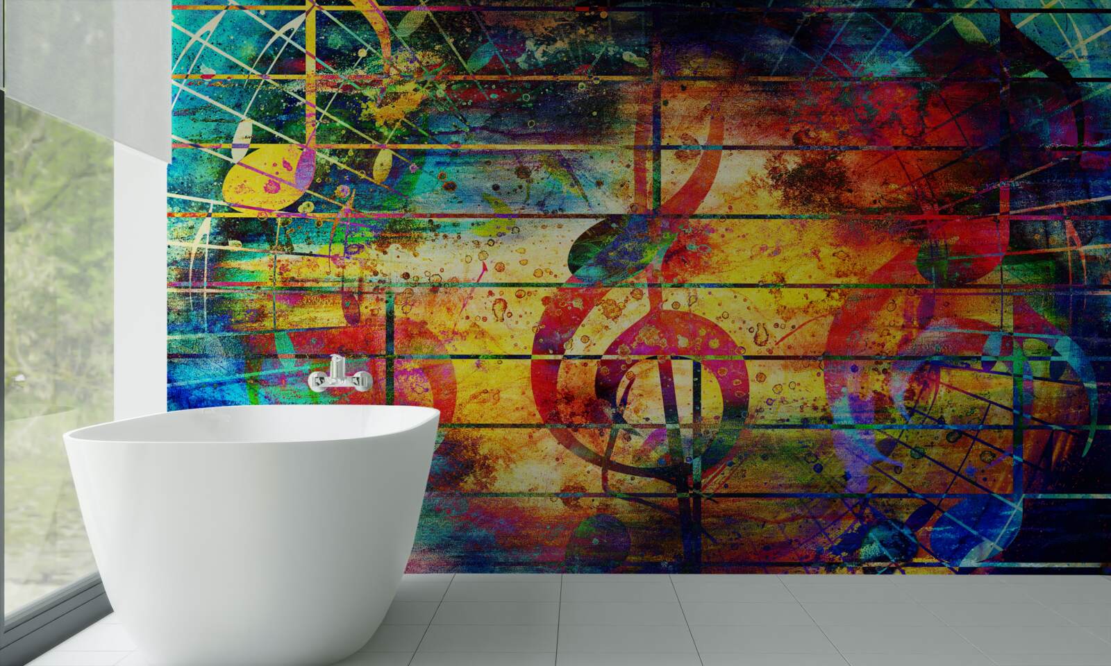 Papier peint graffiti en forme de clé de violon