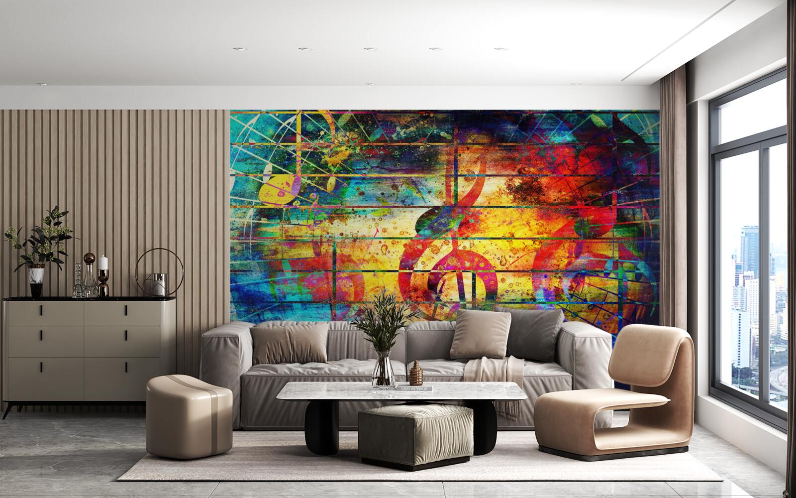 Papier peint graffiti en forme de clé de violon