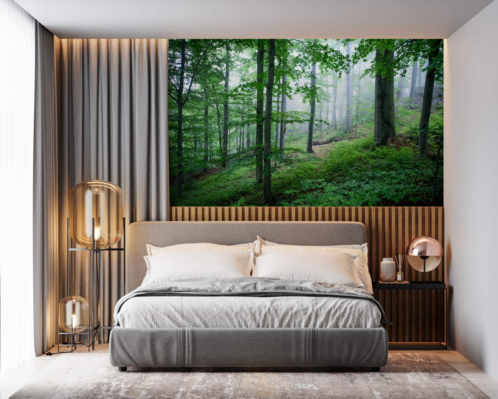 Papier peint le brouillard s'abat sur le bosquet de la forêt