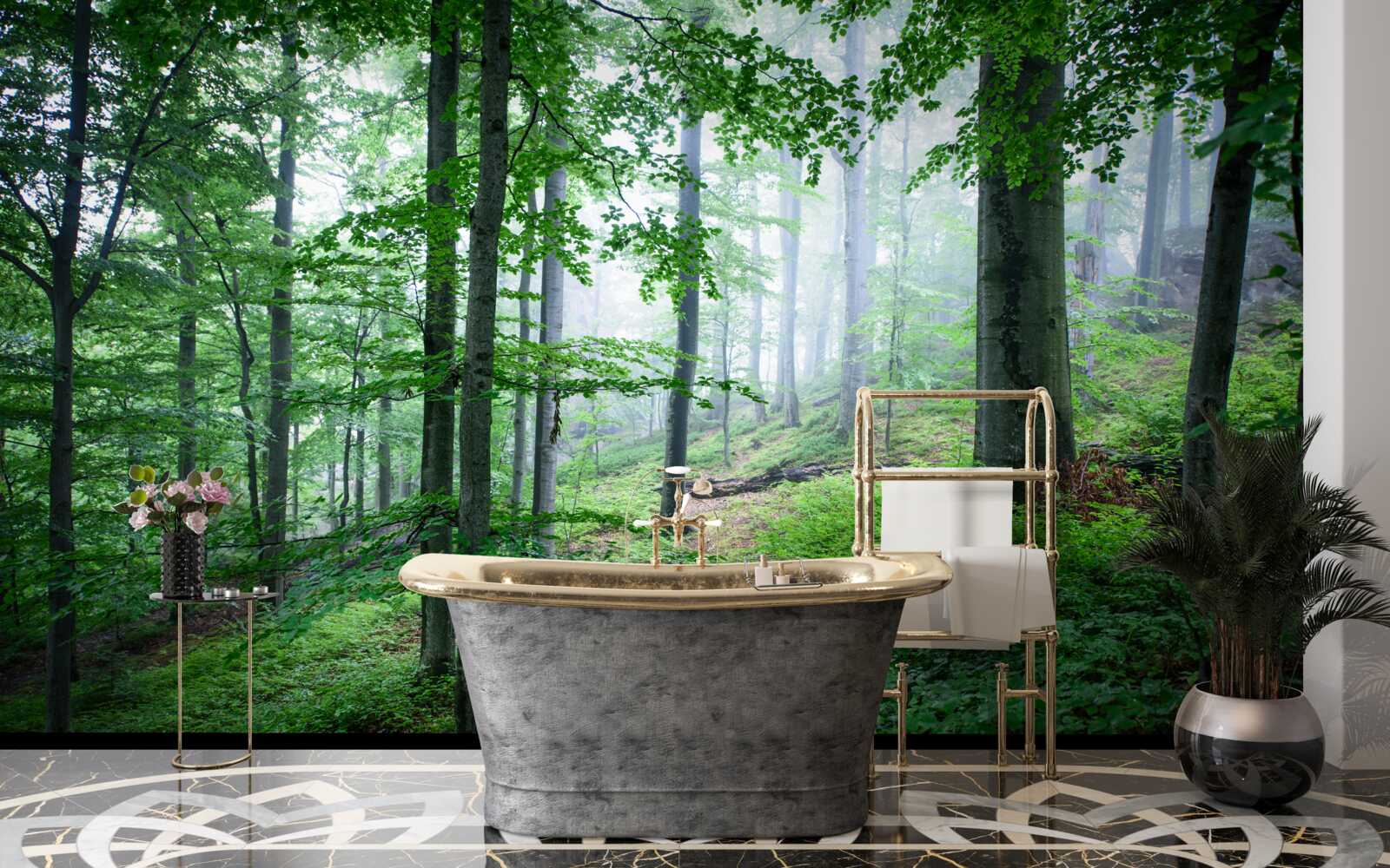 Papier peint le brouillard s'abat sur le bosquet de la forêt