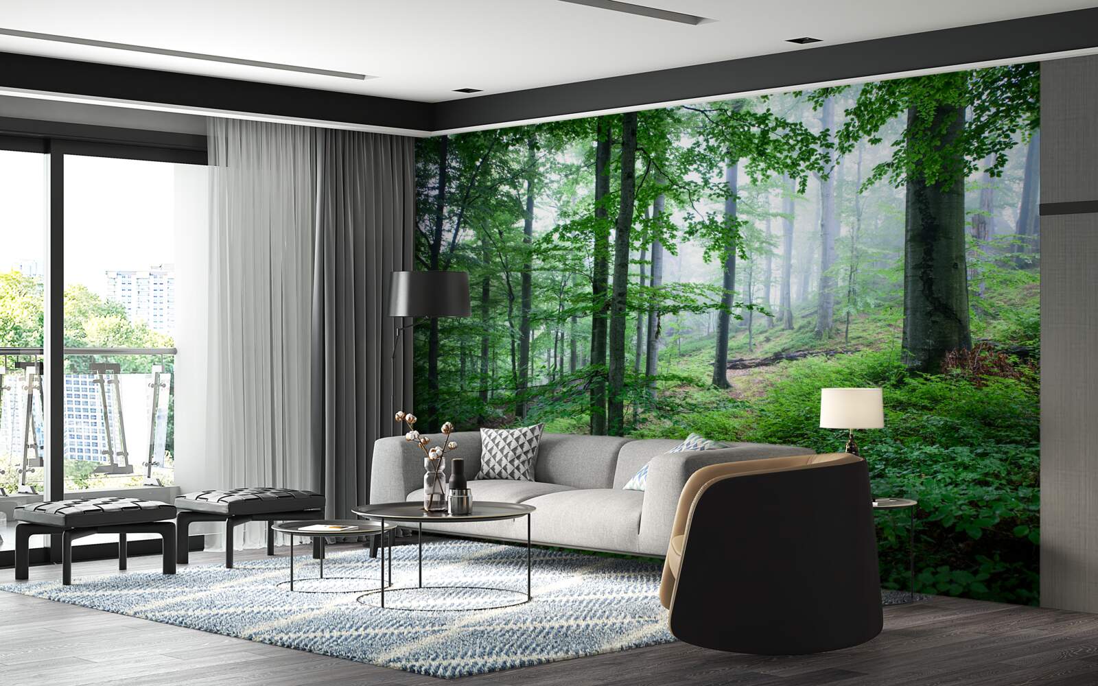 Papier peint le brouillard s'abat sur le bosquet de la forêt