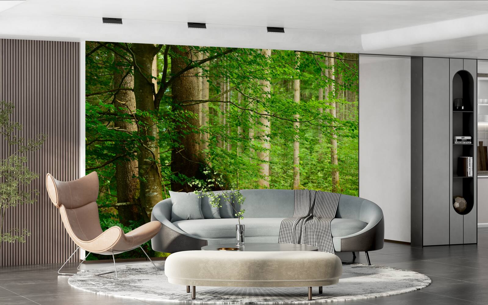 Papier peint forêt d'été verdoyante