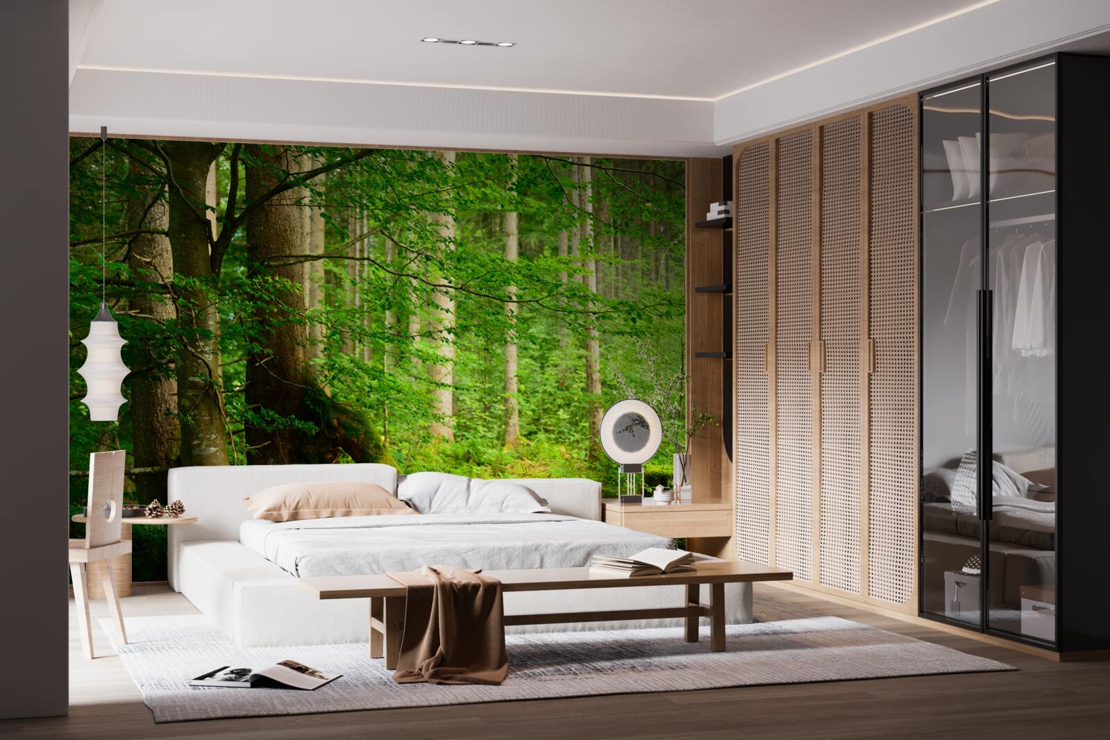 Papier peint forêt d'été verdoyante