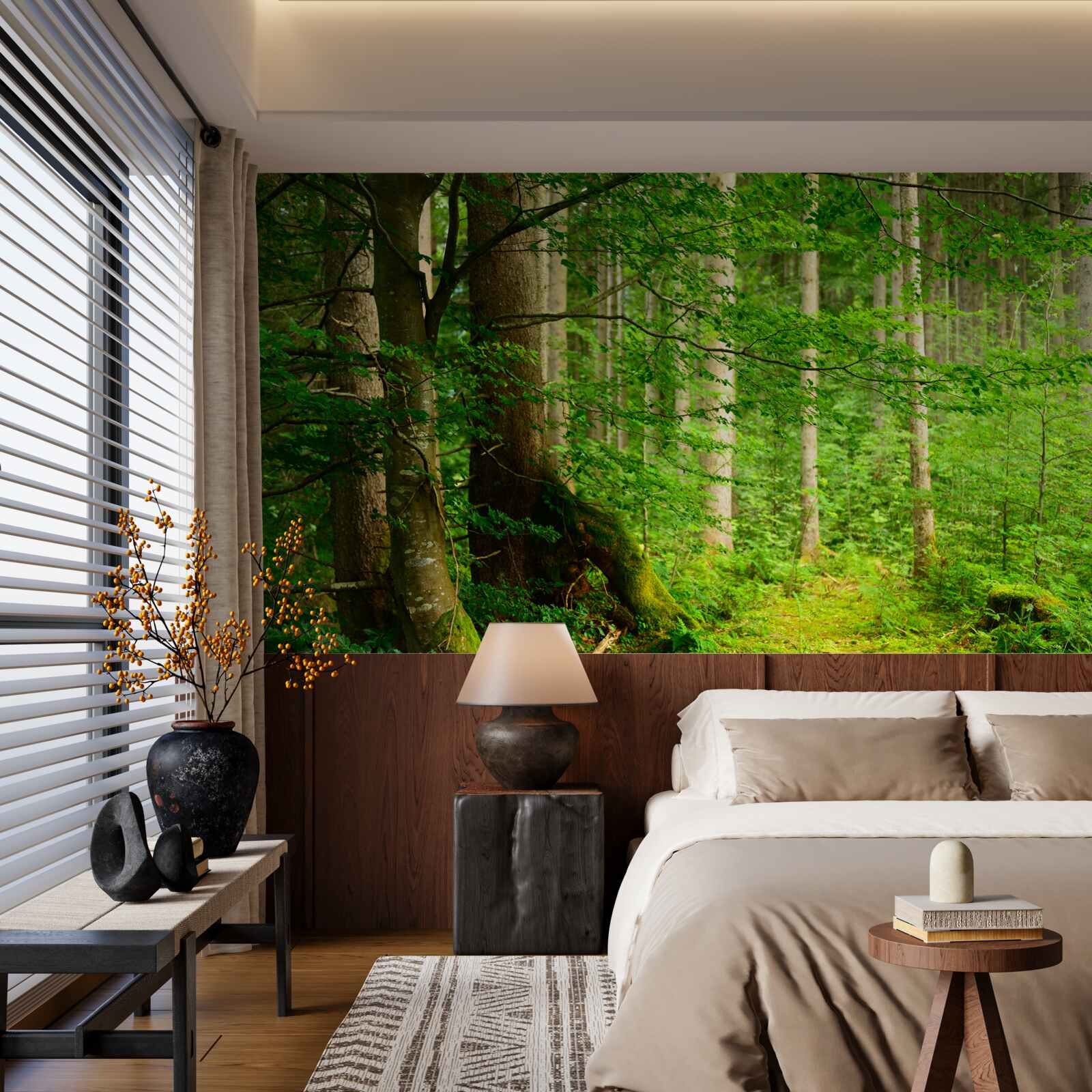 Papier peint forêt d'été verdoyante