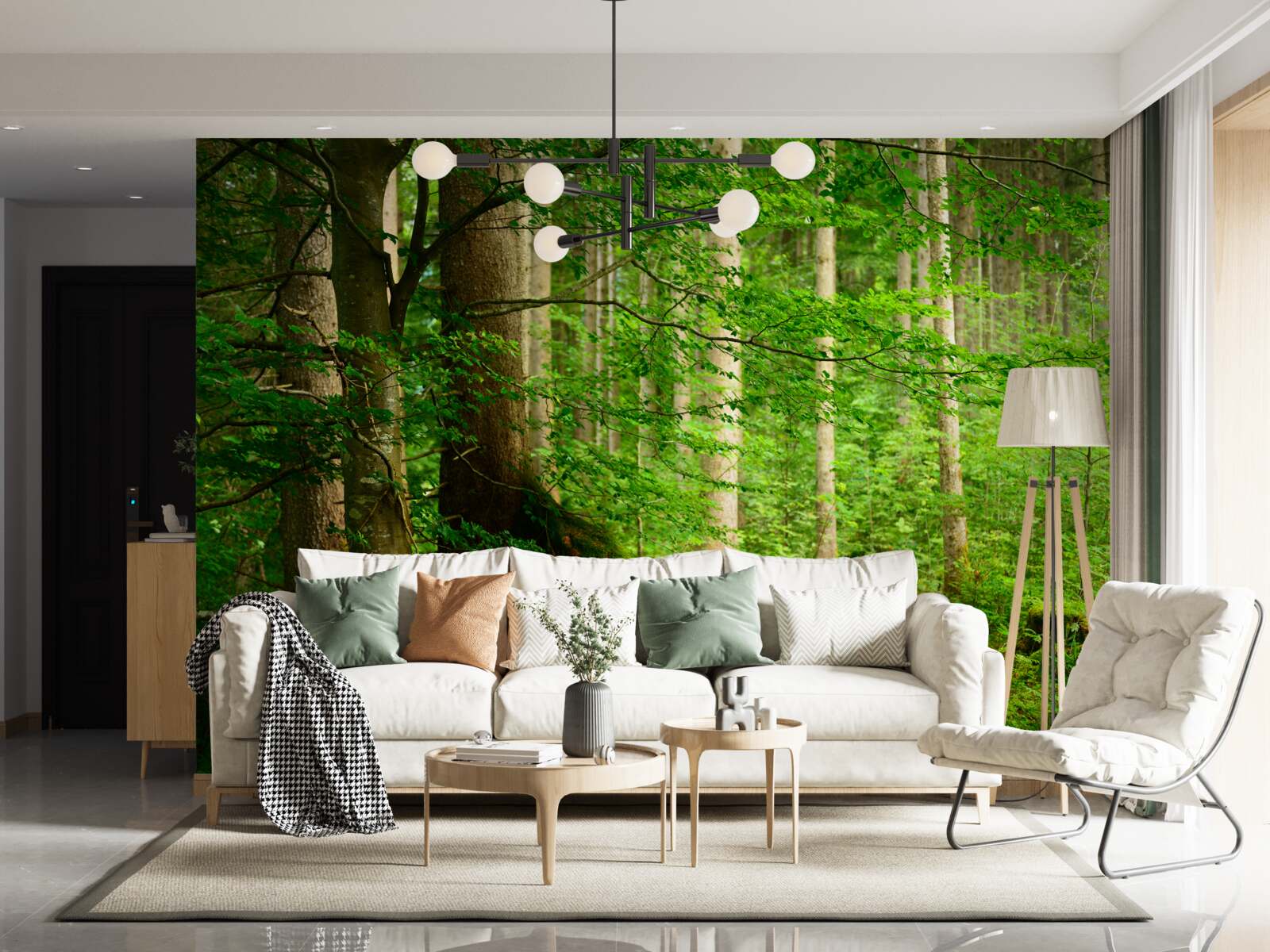 Papier peint forêt d'été verdoyante