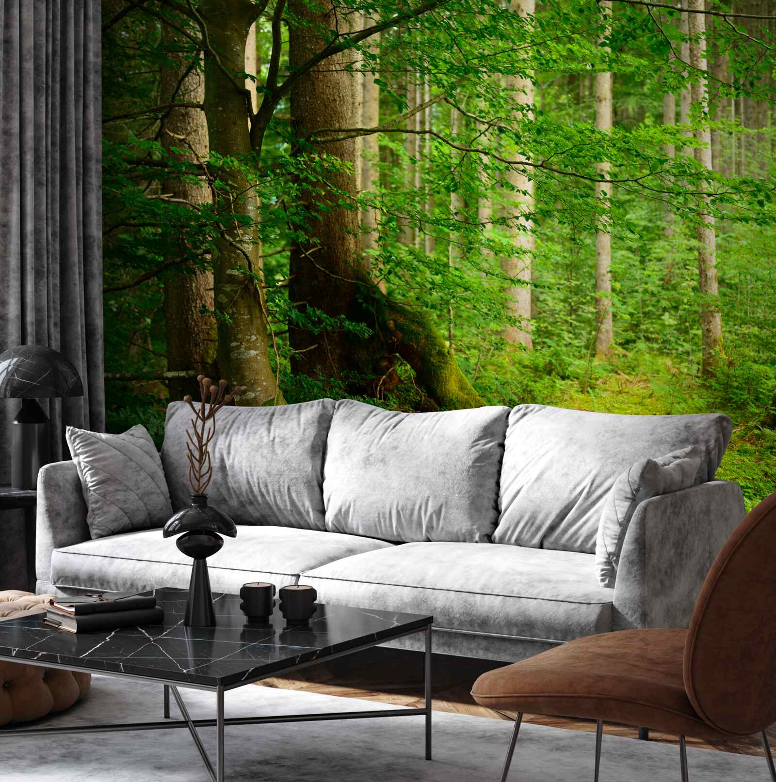 Papier peint forêt d'été verdoyante