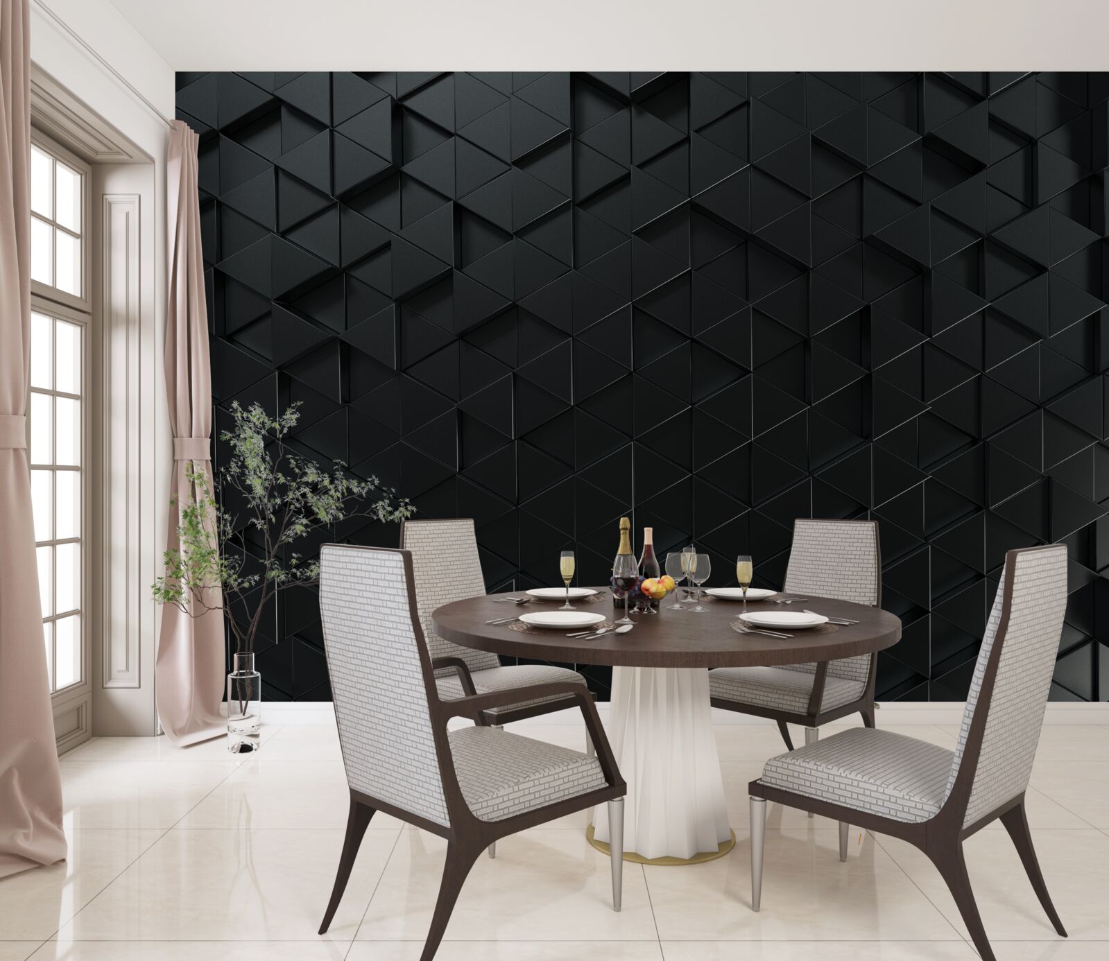 Papier peint triangles volumétriques en noir