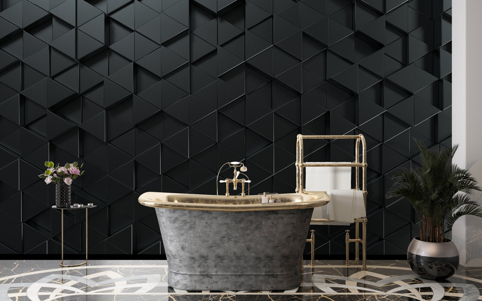 Papier peint triangles volumétriques en noir