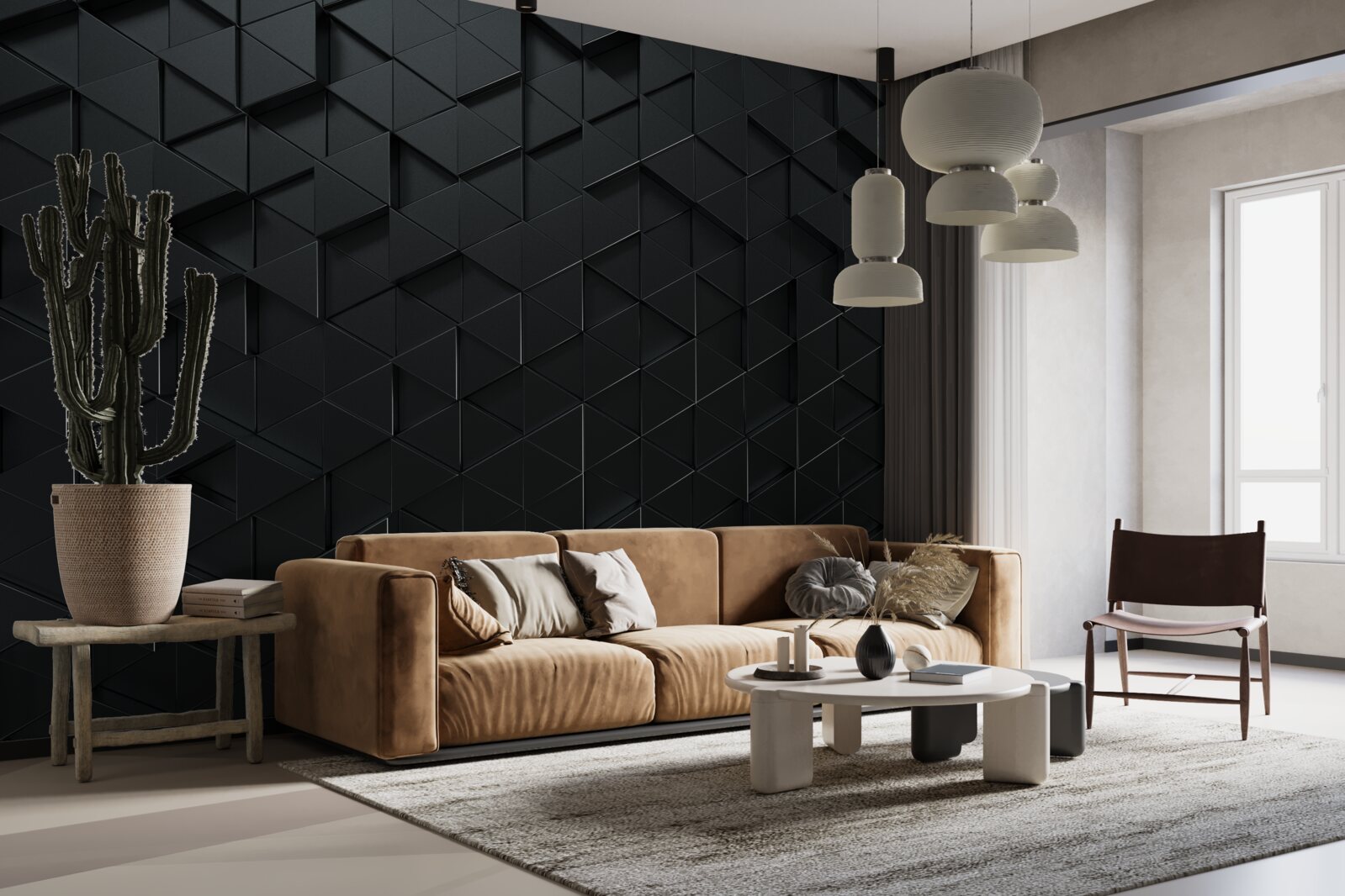 Papier peint triangles volumétriques en noir