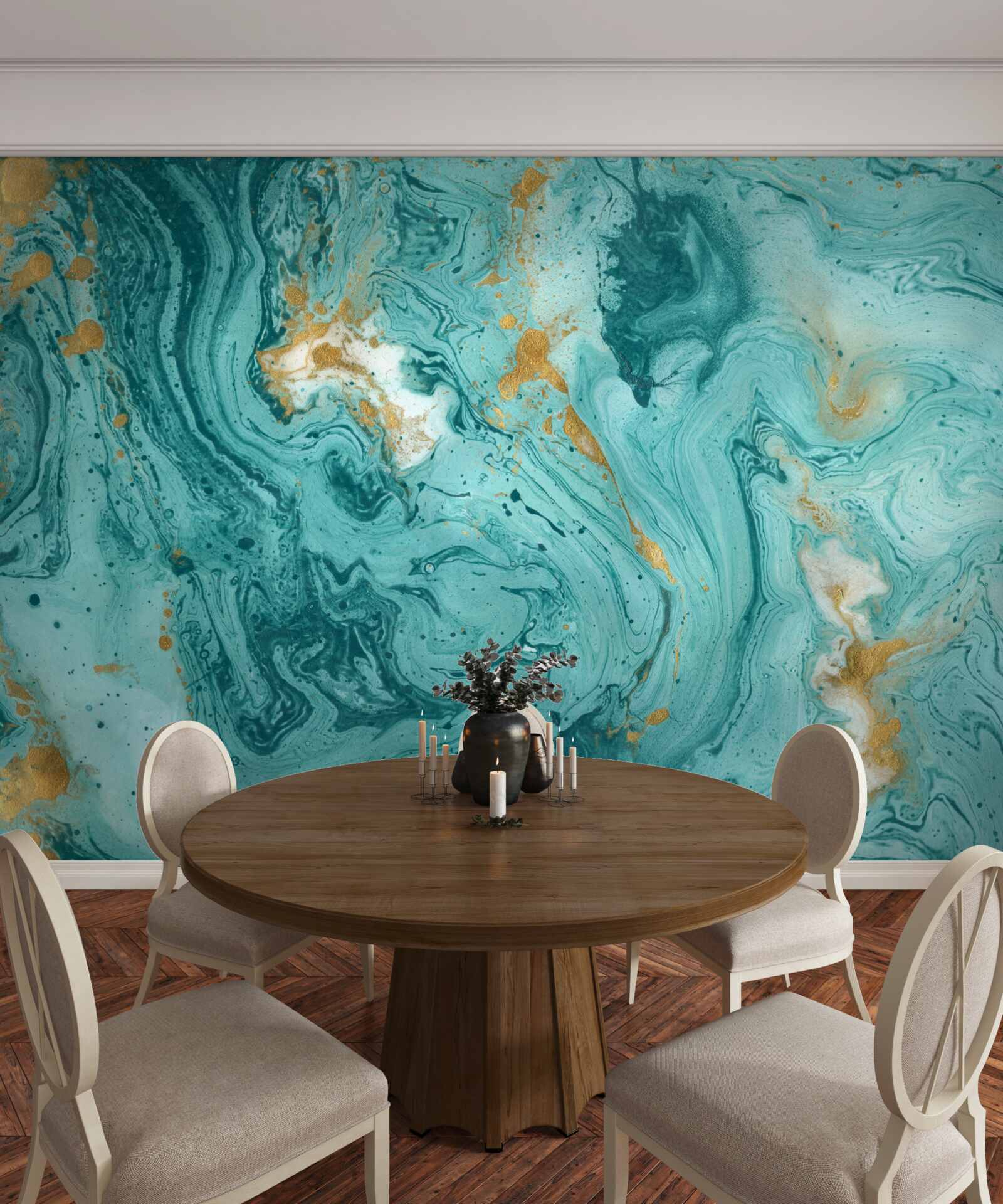 Papier peint motifs bleu clair sur marbre