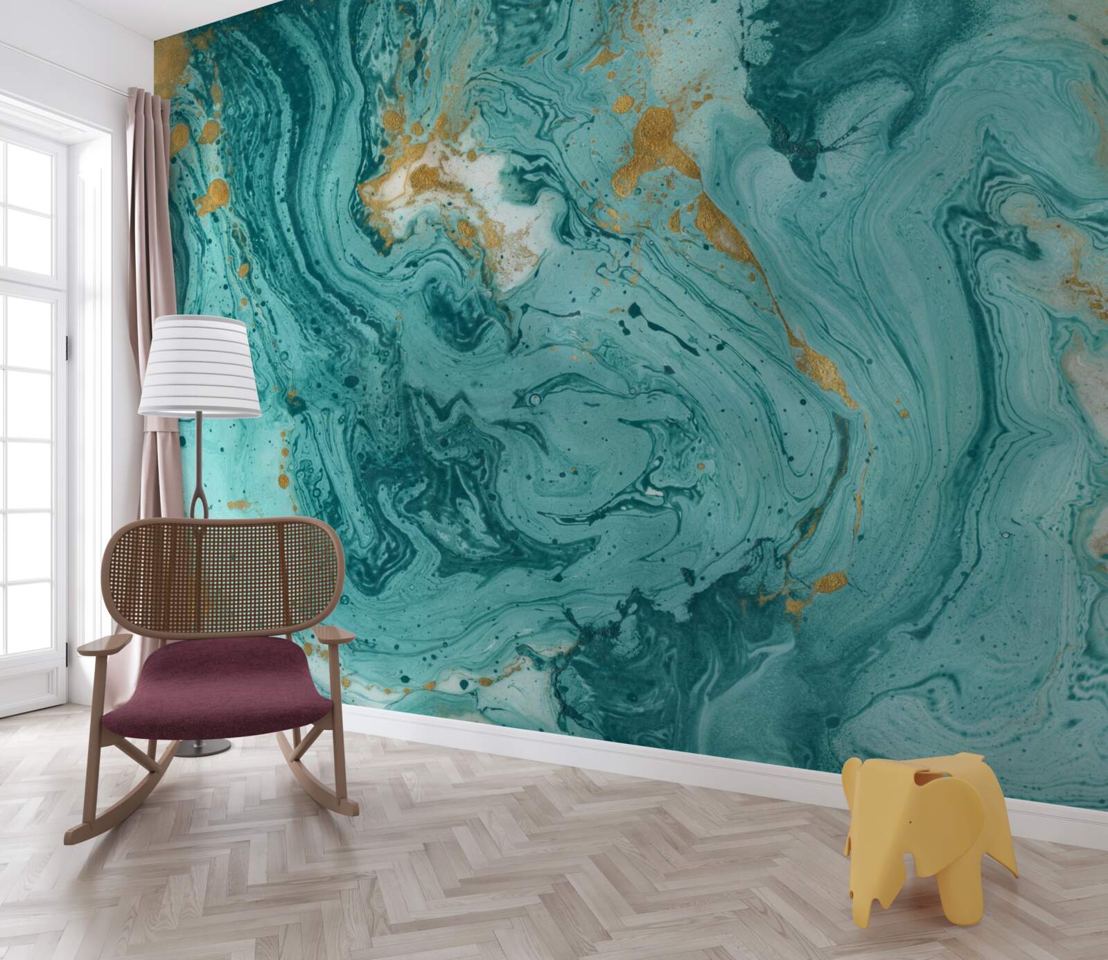 Papier peint motifs bleu clair sur marbre