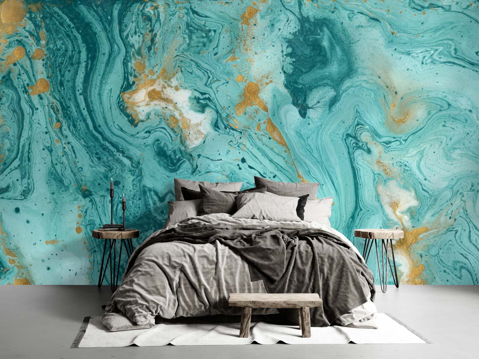 Papier peint motifs bleu clair sur marbre