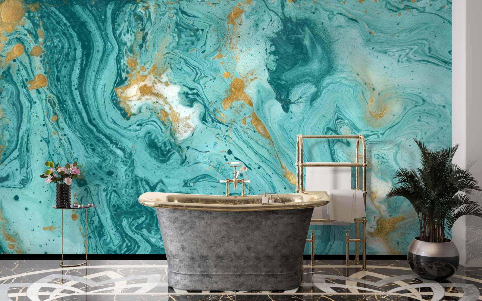 Papier peint motifs bleu clair sur marbre