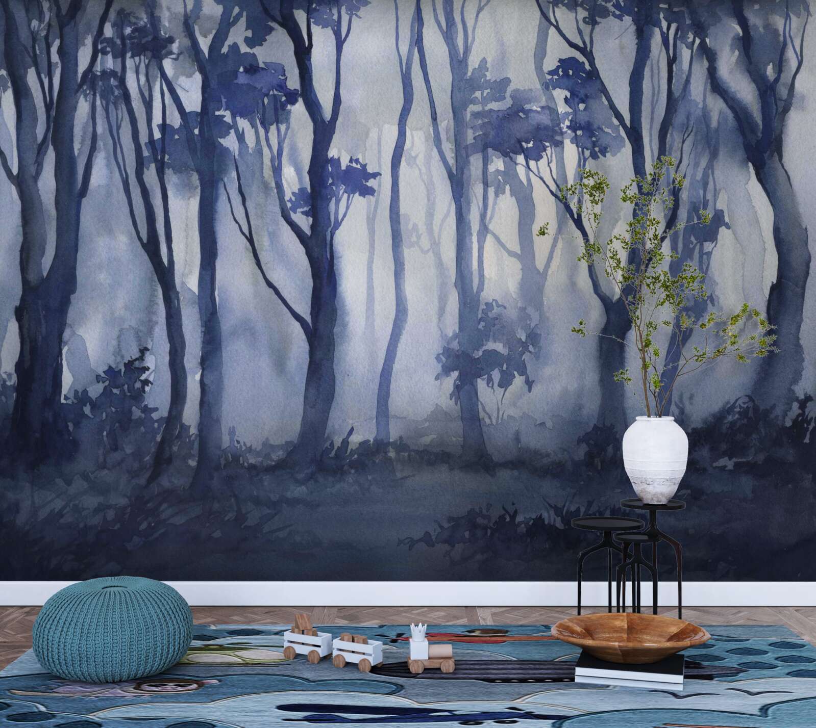 Papier peint brouillard épais au cœur de la forêt