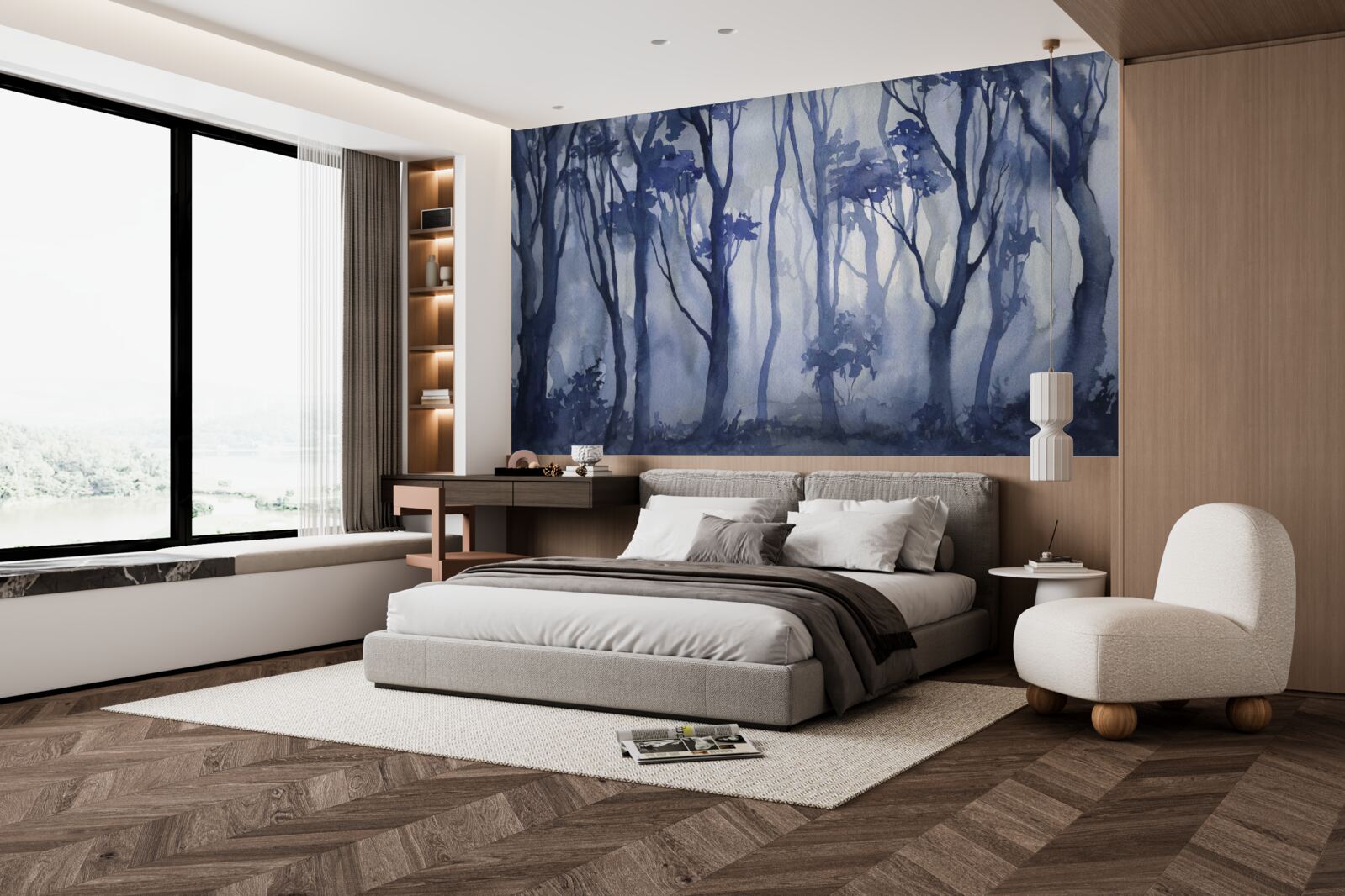 Papier peint brouillard épais au cœur de la forêt