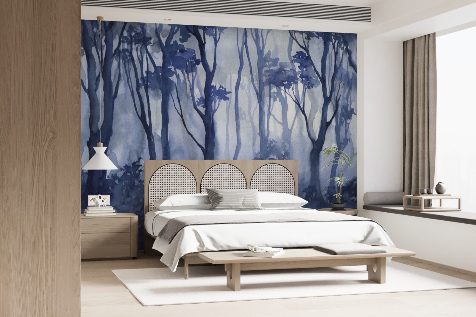 Papier peint brouillard épais au cœur de la forêt