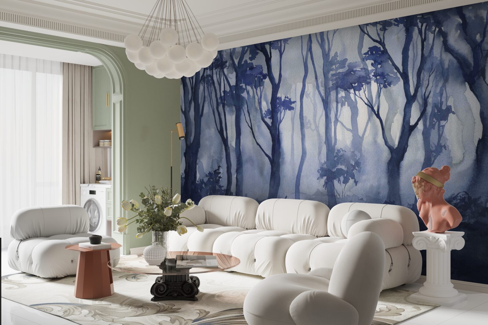 Papier peint brouillard épais au cœur de la forêt