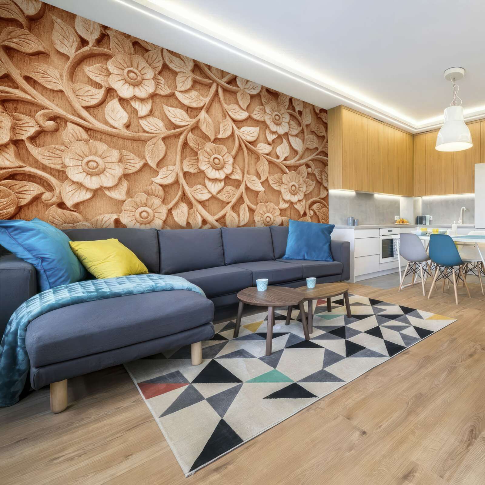 Papier peint texture de fleurs en bois