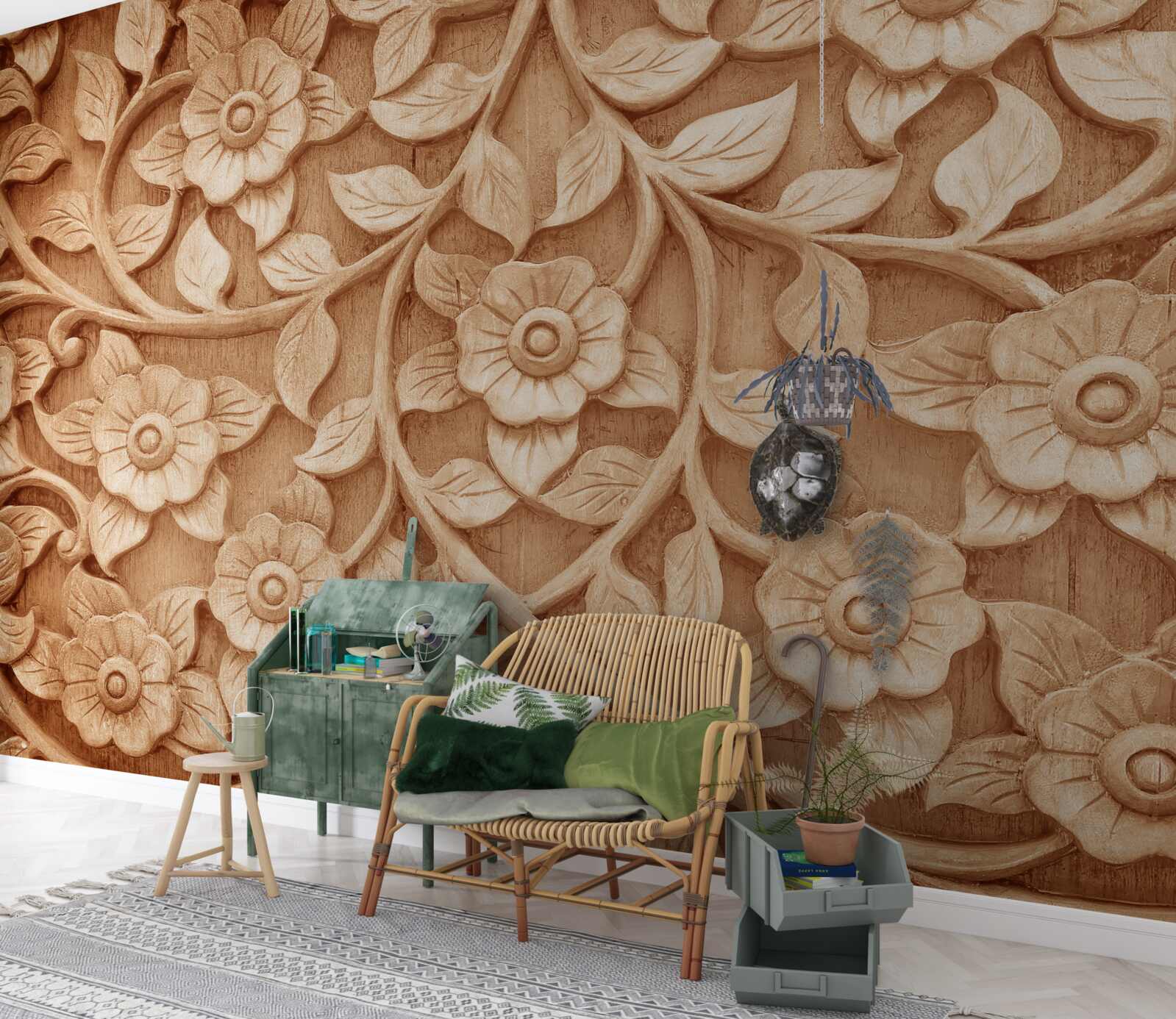 Papier peint texture de fleurs en bois