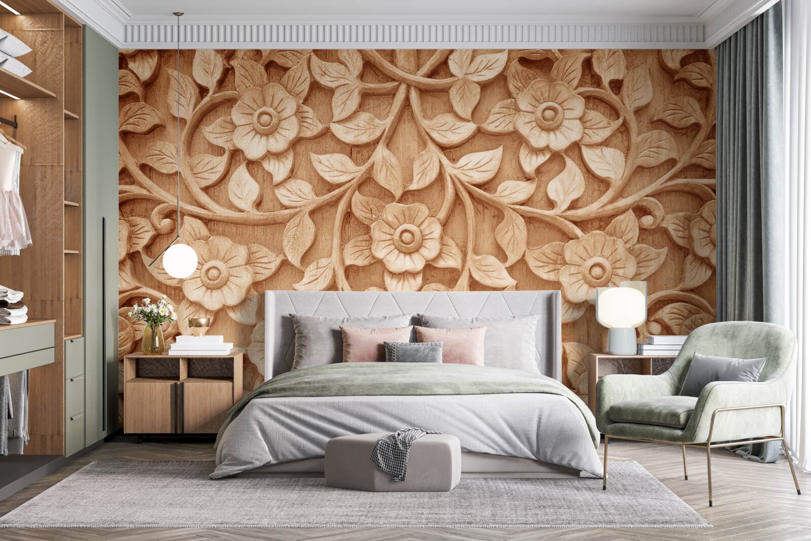 Papier peint texture de fleurs en bois