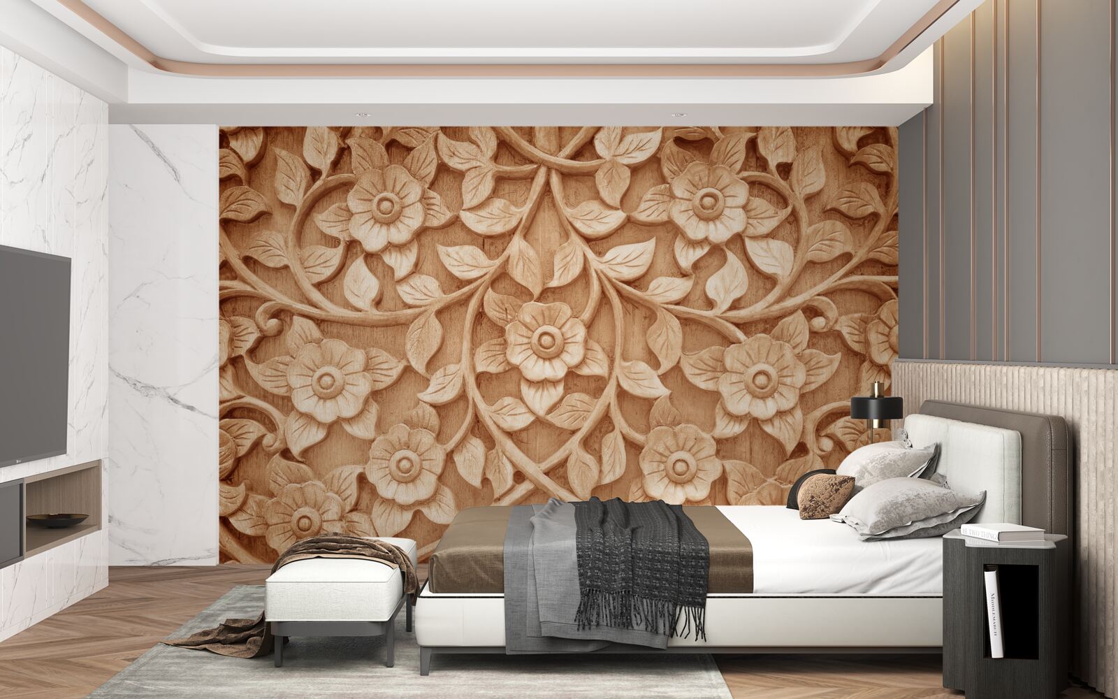 Papier peint texture de fleurs en bois