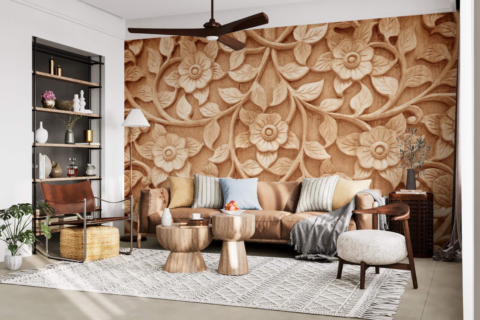 Papier peint texture de fleurs en bois