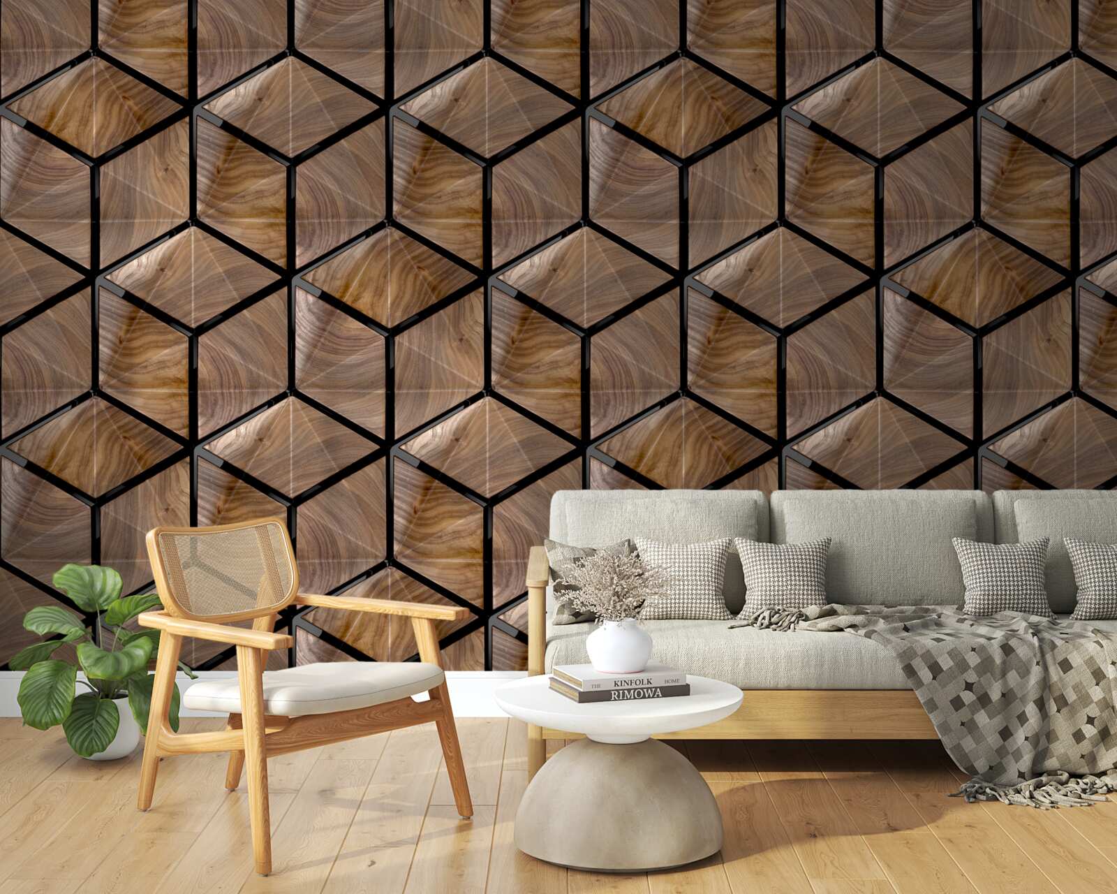 Papier peint motifs de formes géométriques sur le parquet