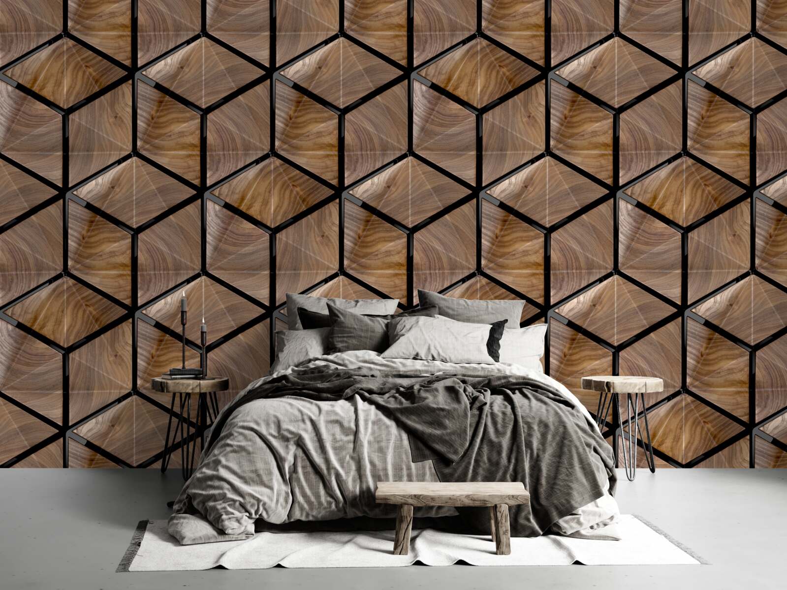 Papier peint motifs de formes géométriques sur le parquet