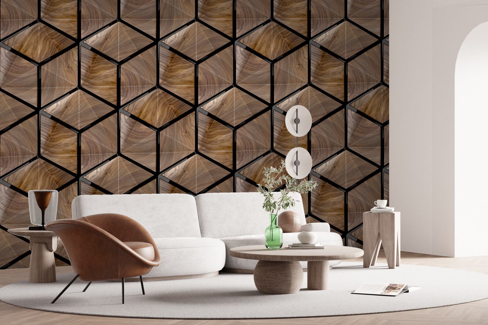 Papier peint motifs de formes géométriques sur le parquet