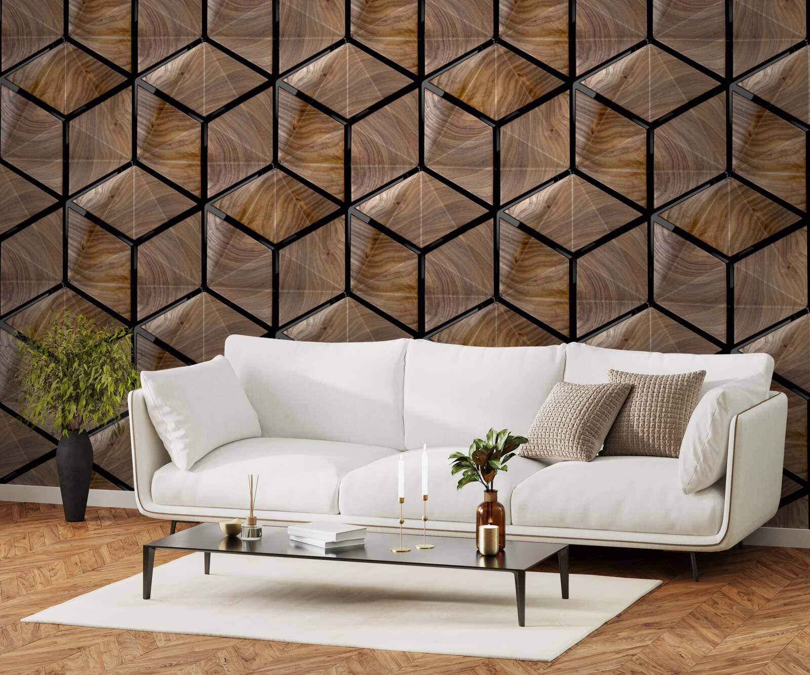 Papier peint motifs de formes géométriques sur le parquet