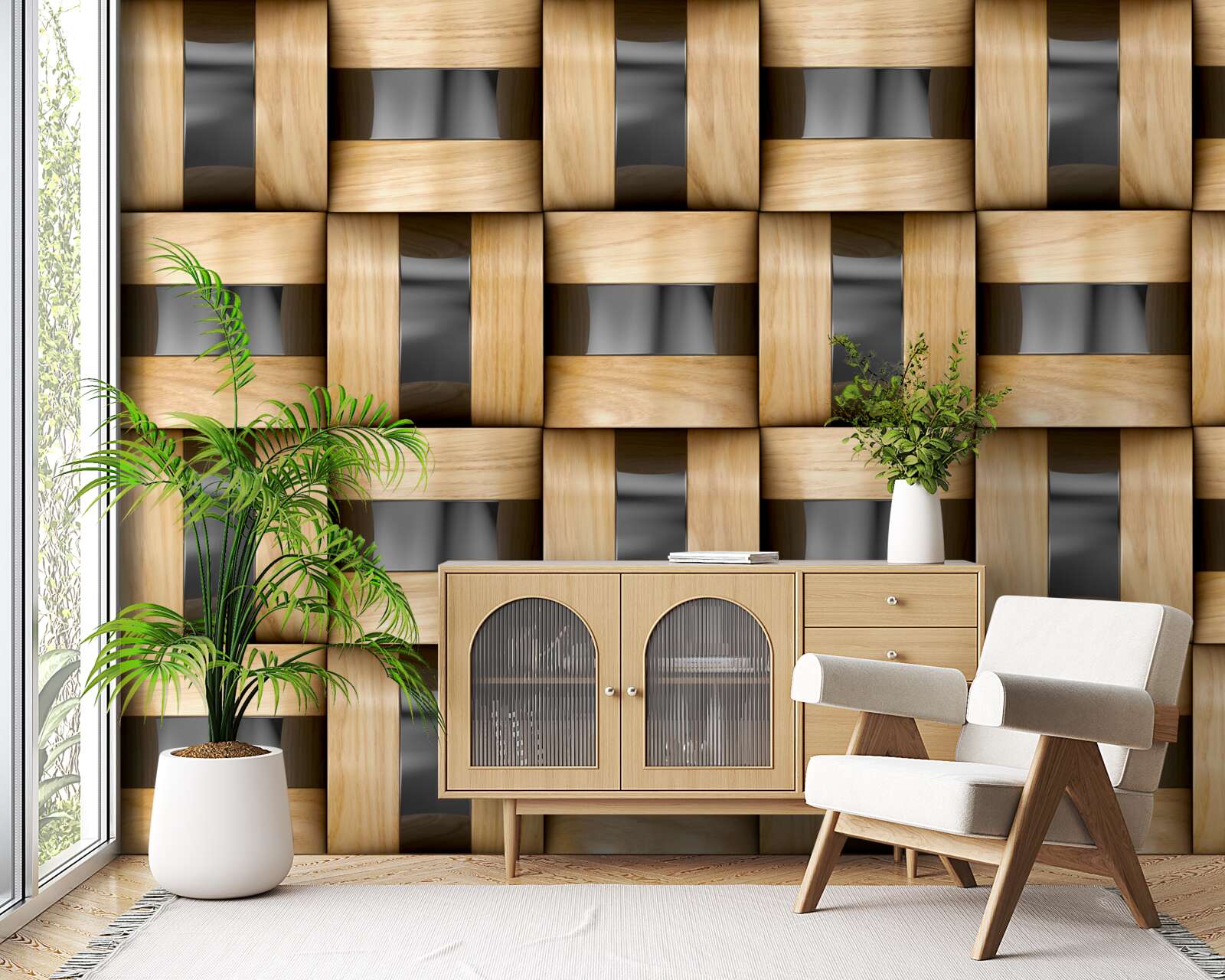 Papier peint tableau composé de blocs de bois