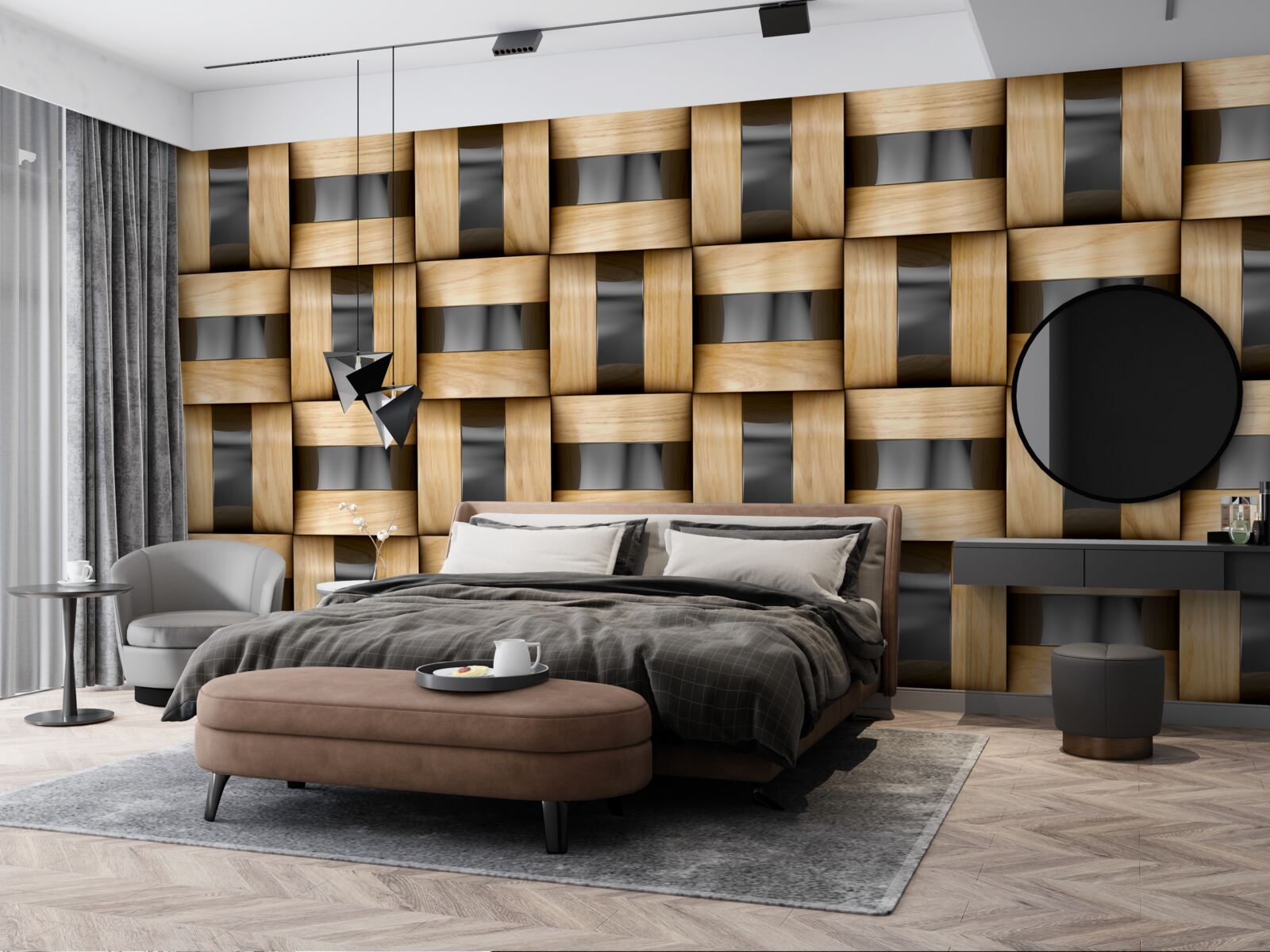 Papier peint tableau composé de blocs de bois