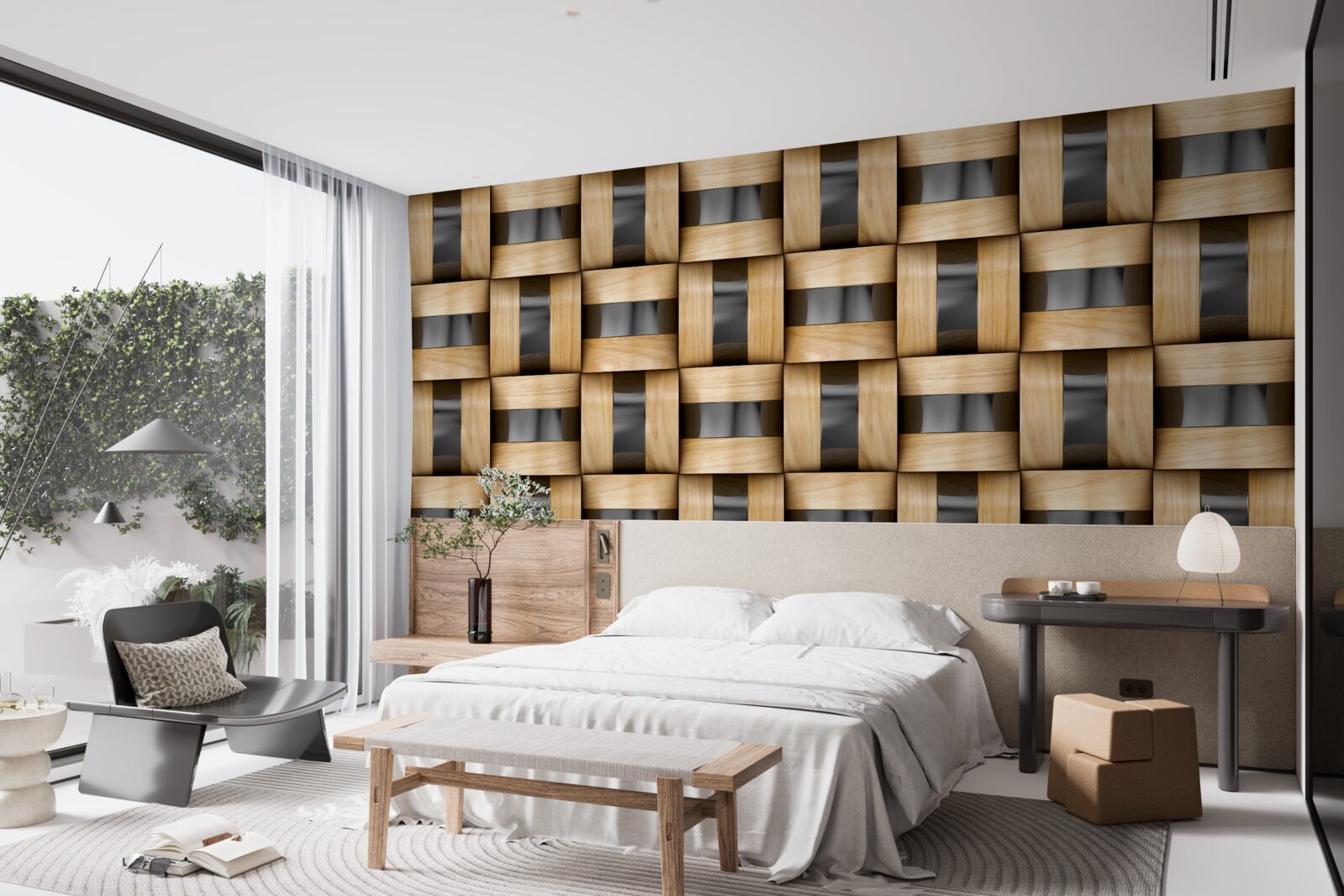 Papier peint tableau composé de blocs de bois