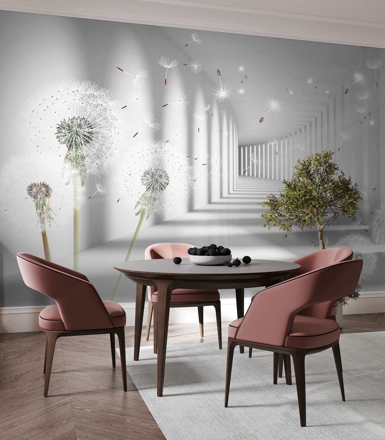 Papier peint des pétales de pissenlit sont apportés dans le tunnel