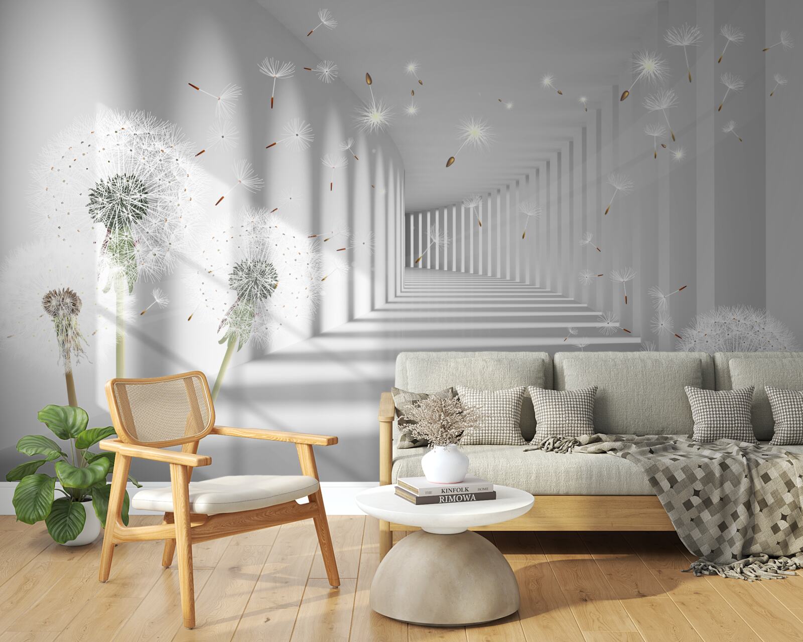 Papier peint des pétales de pissenlit sont apportés dans le tunnel