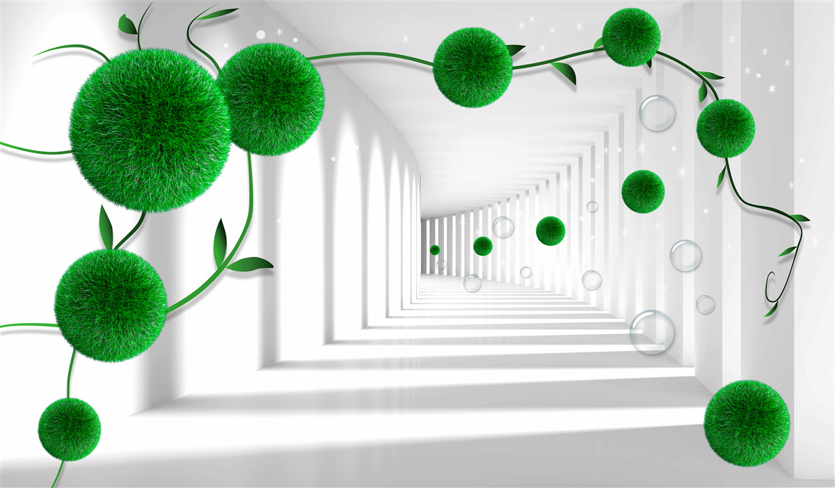 Papier peint des boules vertes flottent dans le tunnel