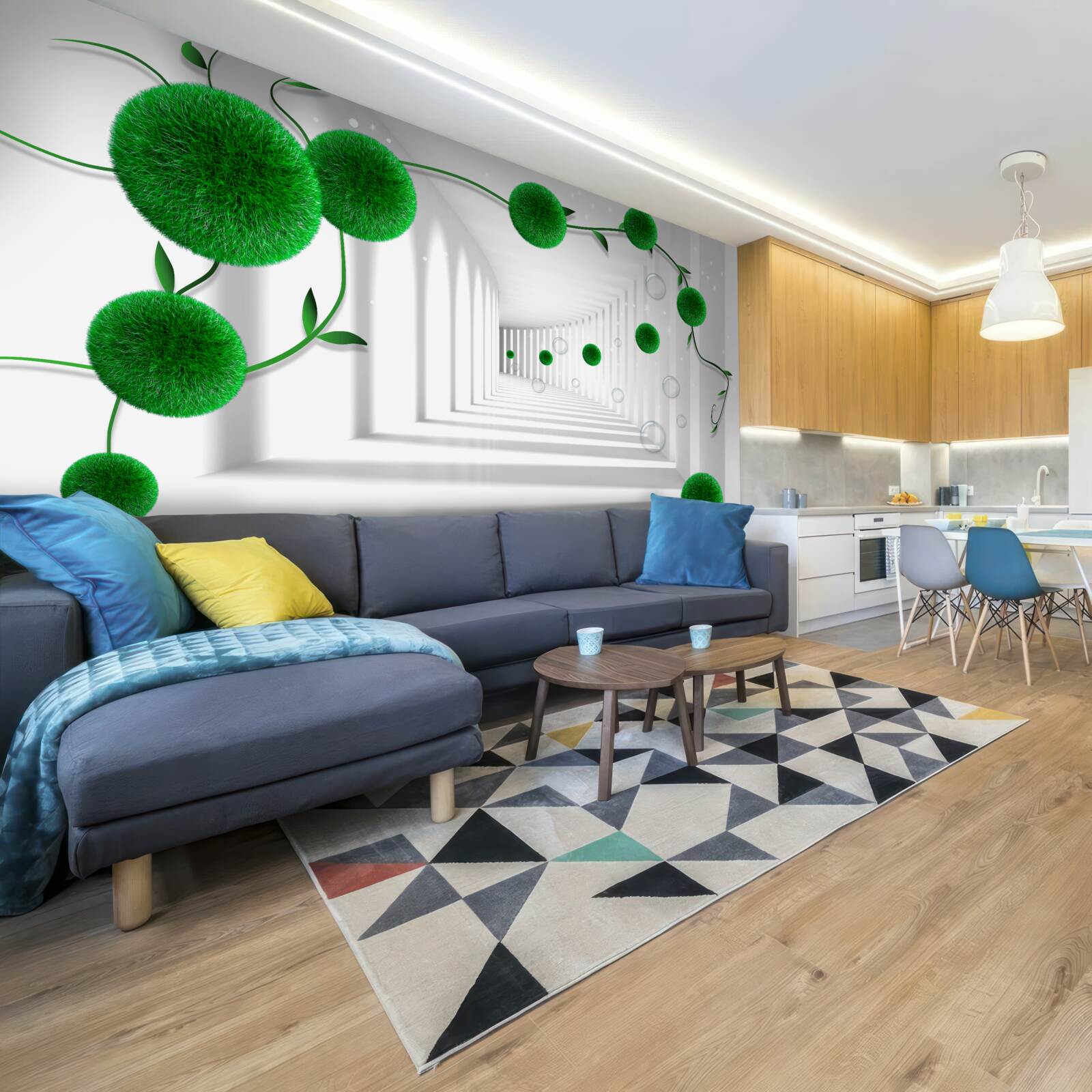 Papier peint des boules vertes flottent dans le tunnel