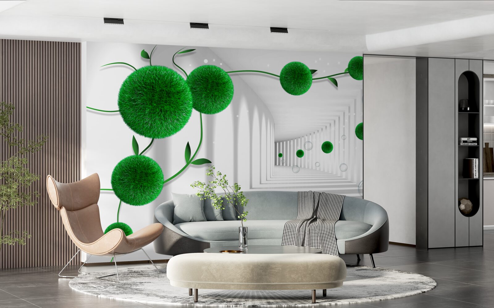 Papier peint des boules vertes flottent dans le tunnel