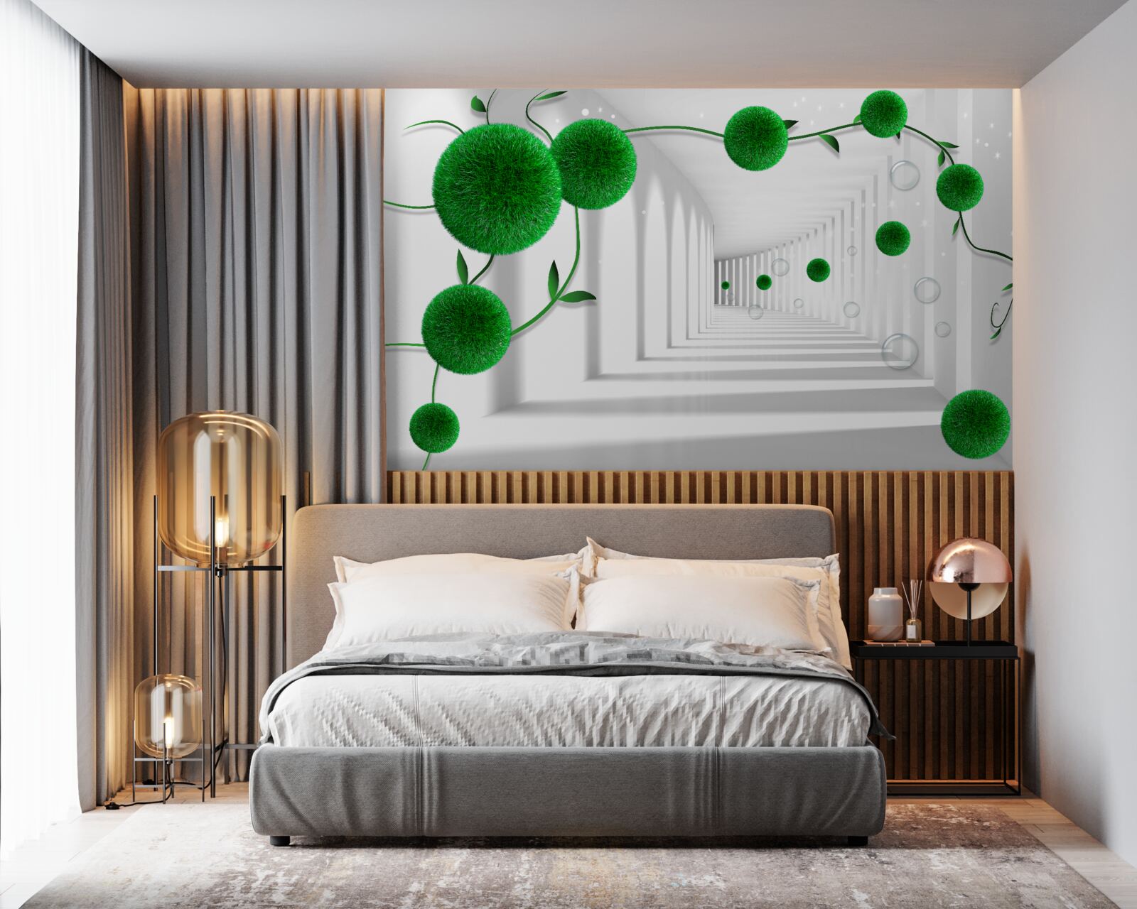 Papier peint des boules vertes flottent dans le tunnel