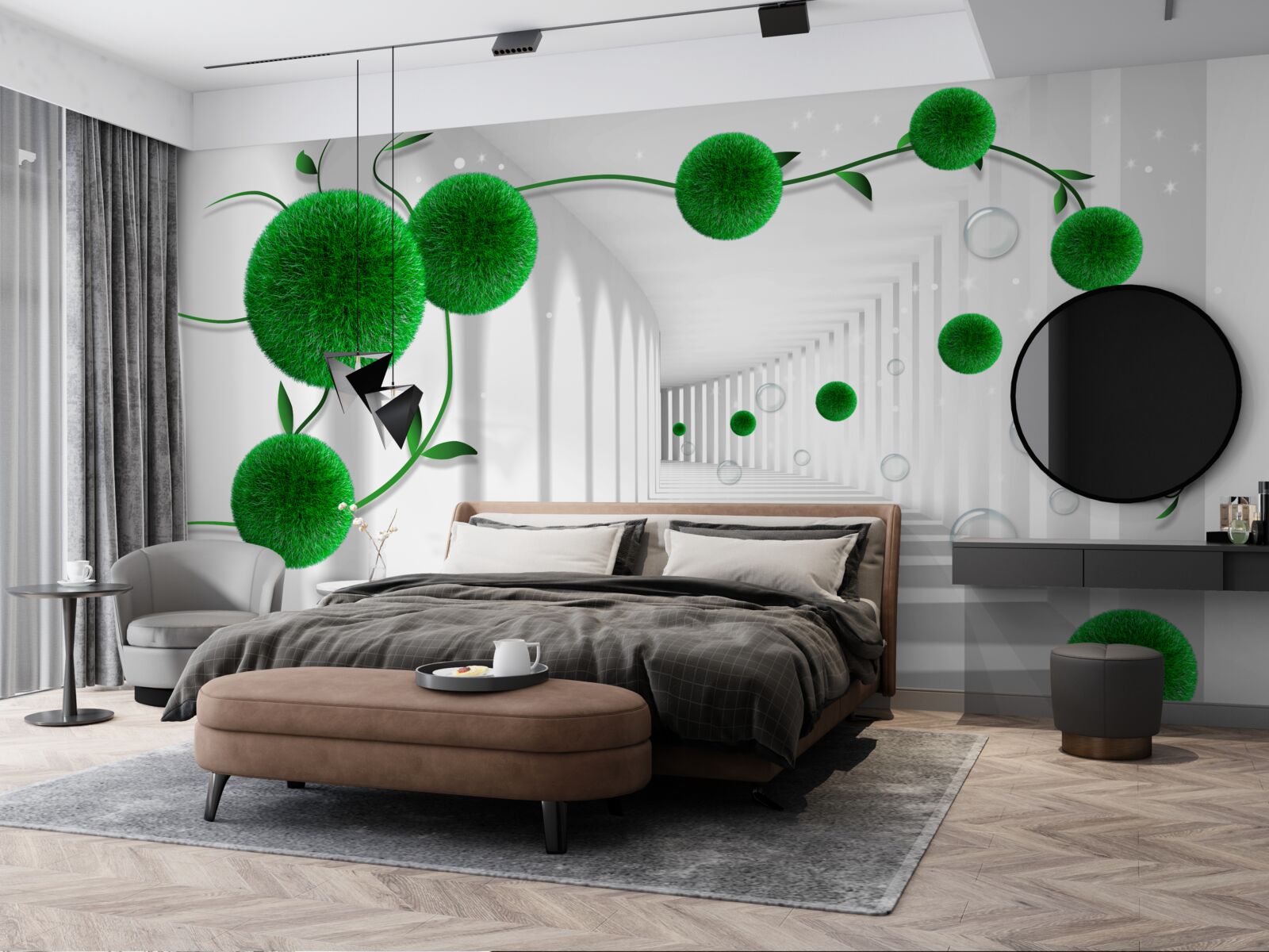 Papier peint des boules vertes flottent dans le tunnel