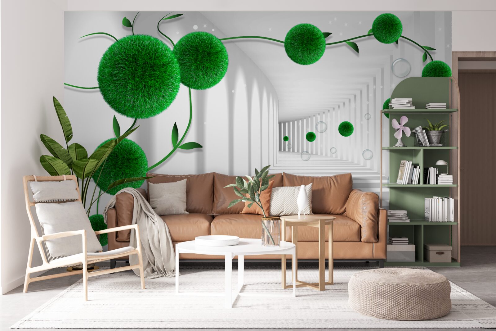 Papier peint des boules vertes flottent dans le tunnel