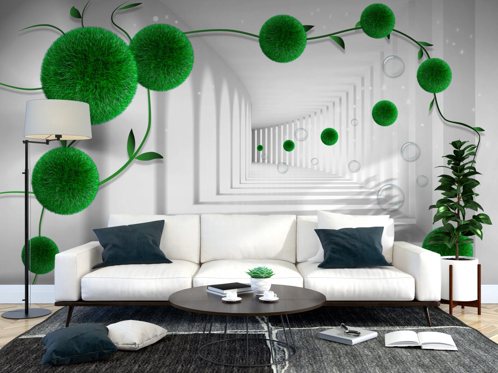 Papier peint des boules vertes flottent dans le tunnel