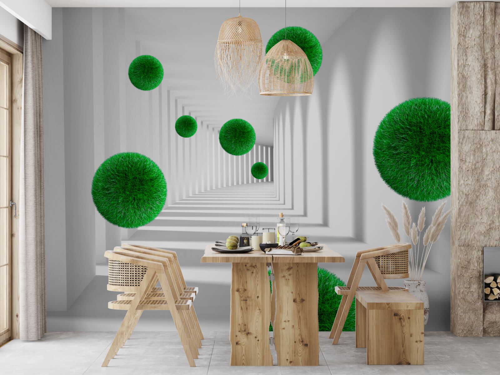 Papier peint boules vertes denses flottantes